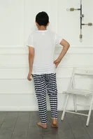 Penye Erkek Çocuk Kareli Pijama Takım Akbeniz 20390 Beyaz görsel 4