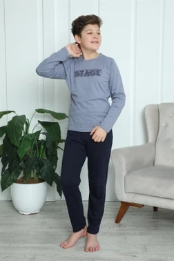 Gri Uzun Kollu Erkek Çocuk Penye Pijama Takım Akbeniz 20411 - Alternatif Görünüm