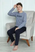 Gri Uzun Kollu Erkek Çocuk Penye Pijama Takım Akbeniz 20411 görsel 5