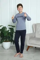 Gri Uzun Kollu Erkek Çocuk Penye Pijama Takım Akbeniz 20411 görsel 8
