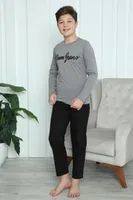 Penye Erkek Çocuk Uzun Kollu Pijama Takım Akbeniz 20416 Füme detay görünüm