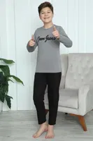Penye Erkek Çocuk Uzun Kollu Pijama Takım Akbeniz 20416 Füme görsel 5