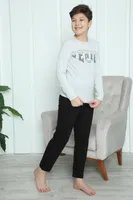 Yuvarlak Yaka Erkek Çocuk Penye Pijama Takım Akbeniz 20417 Gri