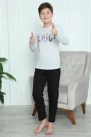 Yuvarlak Yaka Erkek Çocuk Penye Pijama Takım Akbeniz 20417 Gri detay görünüm