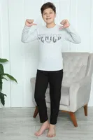 Yuvarlak Yaka Erkek Çocuk Penye Pijama Takım Akbeniz 20417 Gri görsel 4