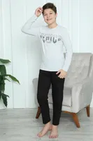 Yuvarlak Yaka Erkek Çocuk Penye Pijama Takım Akbeniz 20417 Gri görsel 5