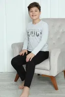 Yuvarlak Yaka Erkek Çocuk Penye Pijama Takım Akbeniz 20417 Gri görsel 7