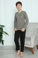 Vizon Erkek Çocuk Penye Pijama Takım Akbeniz 20418 Vizon detay görünüm