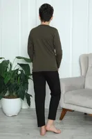 Black Yazılı Erkek Çocuk Penye Pijama Takım Akbeniz 20419 Haki farklı açı