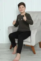 Black Yazılı Erkek Çocuk Penye Pijama Takım Akbeniz 20419 Haki görsel 9