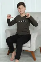 Black Yazılı Erkek Çocuk Penye Pijama Takım Akbeniz 20419 Haki görsel 10