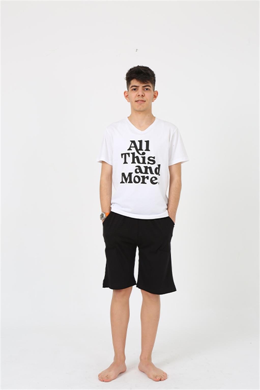 Kısa Kollu Cepli Garson Boy Penye Şortlu Pijama Takımı Akbeniz 20377