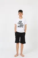 Kısa Kollu Cepli Garson Boy Penye Şortlu Pijama Takımı Akbeniz 20377 Beyaz