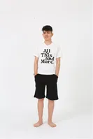 Garson Boy Kısa Kollu Önü Yazılı Penye Şortlu Pijama Takımı Akbeniz 20377 Ekru