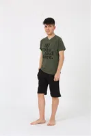 Kısa Kollu Garson Boy Penye Şortlu Erkek Pijama Takımı Akbeniz 20377 Haki