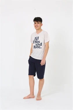 Penye Şortlu Garson Boy Kısa Kollu Erkek Pijama Takımı Akbeniz 20377 - Alternatif Görünüm