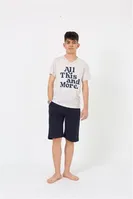 Penye Şortlu Garson Boy Kısa Kollu Erkek Pijama Takımı Akbeniz 20377 Krem farklı açı