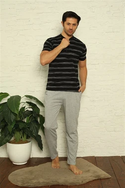 Akbeniz Yakası Düğmeli Erkek 3Lü Pijama Takım Akbeniz 6823 - Alternatif Görünüm