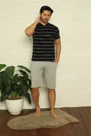 Yakası Düğmeli Erkek 3Lü Pijama Takım Akbeniz 6823 Siyah farklı açı