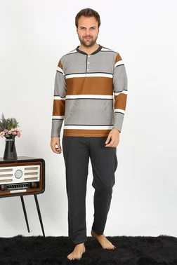 Akbeniz Düğmeli Erkek Uzun Kollu Penye Pijama Takım Akbeniz 6845 - Alternatif Görünüm