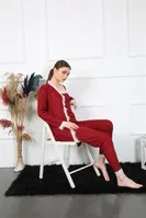 3Lü Bordo Kadın Pijama Sabahlık Takım Akbeniz 16108 Bordo detay görünüm