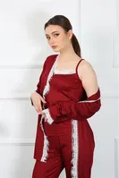 3Lü Bordo Kadın Pijama Sabahlık Takım Akbeniz 16108 Bordo farklı açı