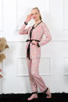 Siyah Dantelli 3Lü Kadın Sabahlık Pijama Takımı Akbeniz 16103 Somon farklı açı