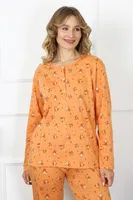 Çiçekli Büyük Beden Uzun Kollu Düğmeli Kadın Pijama Takım Akbeniz 75014 Turuncu farklı açı