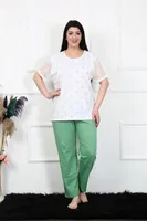Battal Beden Kısa Kollu Kadın Pijama Takım Akbeniz 75001 Beyaz