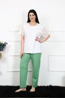 Battal Beden Kısa Kollu Kadın Pijama Takım Akbeniz 75001 Beyaz detay görünüm