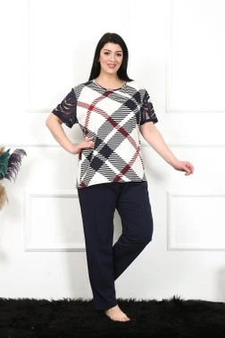 Desenli Kısa Kollu Battal Beden Kadın Pijama Takım Akbeniz 75003