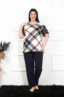 Desenli Kısa Kollu Battal Beden Kadın Pijama Takım Akbeniz 75003 Lacivert detay görünüm