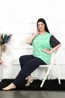 Battal Beden Kısa Kollu Yeşil Kadın Pijama Takım Akbeniz 75004 Yeşil detay görünüm
