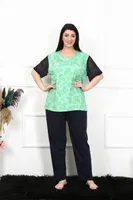 Battal Beden Kısa Kollu Yeşil Kadın Pijama Takım Akbeniz 75004 Yeşil farklı açı