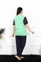 Battal Beden Kısa Kollu Yeşil Kadın Pijama Takım Akbeniz 75004 Yeşil görsel 4