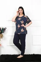 Yuvarlak Yaka Kısa Kollu Battal Beden Pijama Takım Akbeniz 75005 Lacivert