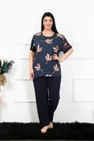 Yuvarlak Yaka Kısa Kollu Battal Beden Pijama Takım Akbeniz 75005 Lacivert detay görünüm