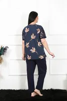 Yuvarlak Yaka Kısa Kollu Battal Beden Pijama Takım Akbeniz 75005 Lacivert görsel 4
