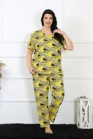 Yuvarlak Yaka Büyük Beden Kısa Kollu Pijama Takım Akbeniz 75007 Sarı detay görünüm