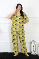 Yuvarlak Yaka Büyük Beden Kısa Kollu Pijama Takım Akbeniz 75007 Sarı farklı açı