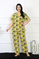 Yuvarlak Yaka Büyük Beden Kısa Kollu Pijama Takım Akbeniz 75007 Sarı görsel 4
