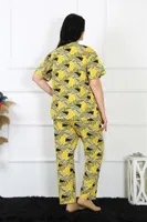 Yuvarlak Yaka Büyük Beden Kısa Kollu Pijama Takım Akbeniz 75007 Sarı görsel 5