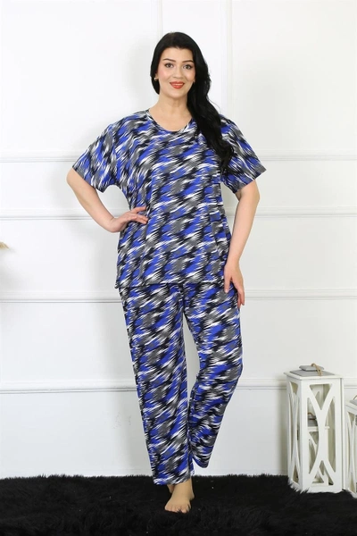 Kısa Kollu Desenli Büyük Beden Kadın Pijama Takım Akbeniz 75010