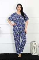 Kısa Kollu Desenli Büyük Beden Kadın Pijama Takım Akbeniz 75010 Saks
