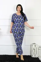 Kısa Kollu Desenli Büyük Beden Kadın Pijama Takım Akbeniz 75010 Saks detay görünüm
