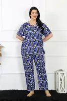 Kısa Kollu Desenli Büyük Beden Kadın Pijama Takım Akbeniz 75010 Saks farklı açı