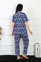 Kısa Kollu Desenli Büyük Beden Kadın Pijama Takım Akbeniz 75010 Saks görsel 4