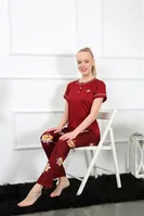 Çiçek Desenli Kısa Kollu Pijama Takımı Akbeniz 20388 Bordo farklı açı