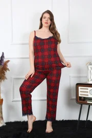 Ekoseli İp Askılı Büyük Beden Kadın Pijama Takım Akbeniz 202197