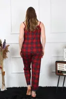 Ekoseli İp Askılı Büyük Beden Kadın Pijama Takım Akbeniz 202197 Kırmızı görsel 5